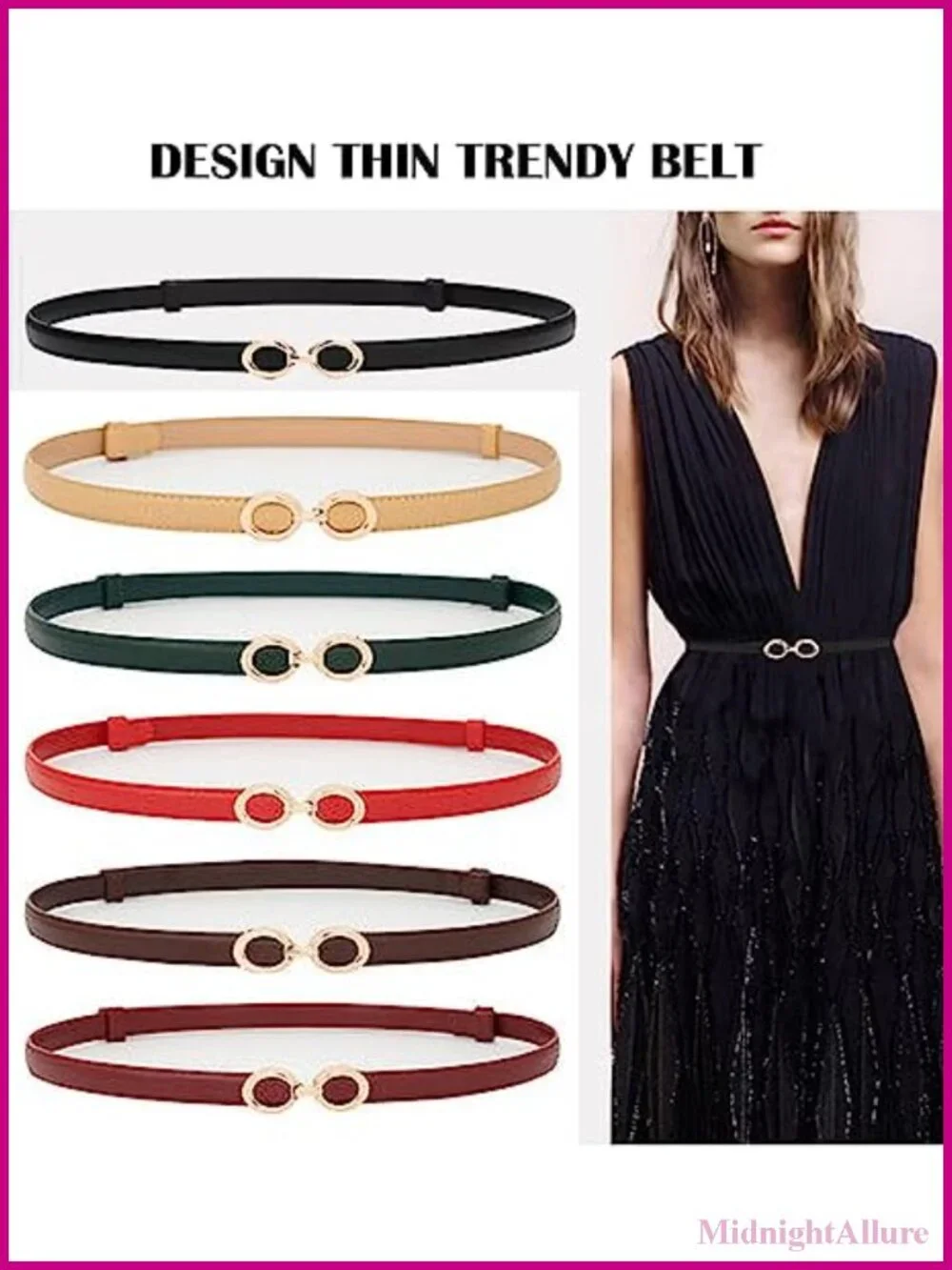 Women's Genuine Leather & PU Skinny Belt Adjustable Thin Waist Belt Golden